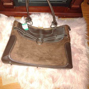 DARK BROWN SUEDE LAPTOP BAG